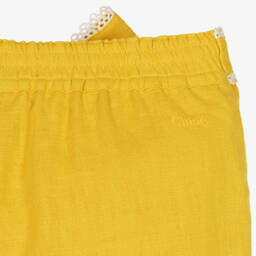 Chloé-بنطلون بأرجل واسعة كتان لون أصفر موتارد للبنات | Childrensalon Outlet