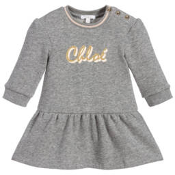 Chloé-فستان أطفال بناتي قطن جيرسي لون رمادي | Childrensalon Outlet
