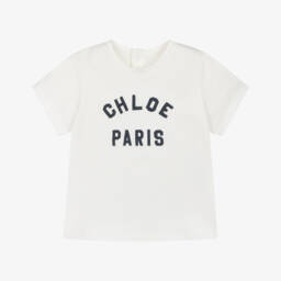 Chloé-Кремовая хлопковая футболка с логотипом для девочек | Childrensalon Outlet