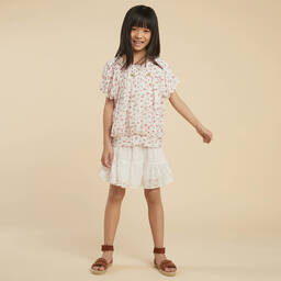 Chloé-بلوز فيسكوز كريب لون عاجي وأحمر للبنات | Childrensalon Outlet