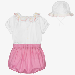 Chloé-طقم شورت قطن عضوي لون زهري وأبيض للمولودات | Childrensalon Outlet