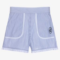 Chloé-شورت تينز بناتي قطن مقلَّم لون أبيض وأزرق | Childrensalon Outlet