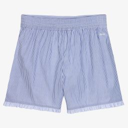 Chloé-شورت تينز بناتي قطن مقلَّم لون أبيض وأزرق | Childrensalon Outlet