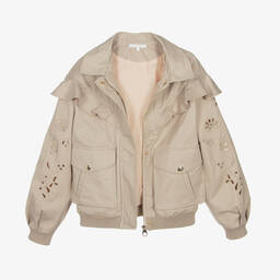 كلوي-جاكيت تينز بناتي قطن تويل مطرز لون بيج | Childrensalon Outlet