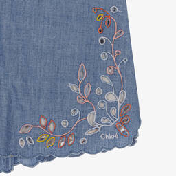 Chloé-Голубые шорты из шамбре с цветочным узором | Childrensalon Outlet