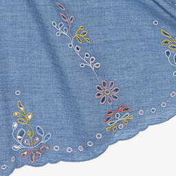 Chloé-تنورة قطن شامبري لون أزرق بطبعة ورود | Childrensalon Outlet