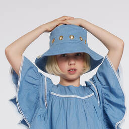 Chloé-Teen Girls Blue Denim Eyelet Bucket Hat | Childrensalon Outlet