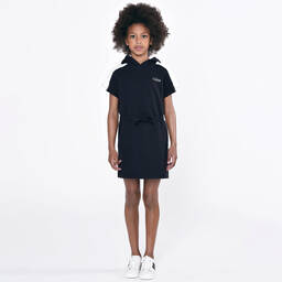 Chloé-فستان سويتشيرت هودي قطن عضوي لون كحلي | Childrensalon Outlet