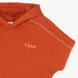 Chloé-فستان سويتشيرت هودي تينز بناتي مزيج قطن لون برتقالي | Childrensalon Outlet