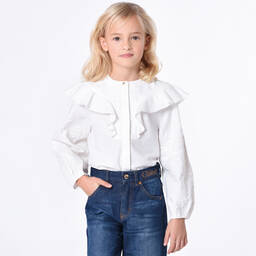 Chloé-Teen Girls Ivory Cotton Ruffle Blouse | Childrensalon Outlet