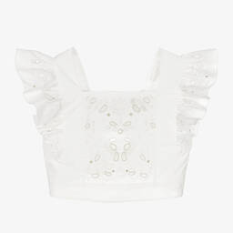 Chloé-بلوز قصيرة تينز بناتي قطن مطرز لون عاجي | Childrensalon Outlet