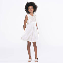 Chloé-Кремовое хлопковое платье с вышивкой | Childrensalon Outlet