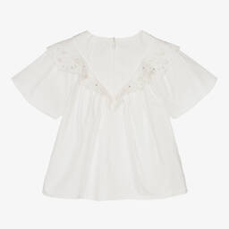 Chloé-Teen Girls Ivory Embroidered Ruffle Blouse | Childrensalon Outlet