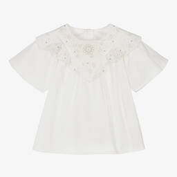 Chloé-Teen Girls Ivory Embroidered Ruffle Blouse | Childrensalon Outlet