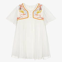 Chloé-Teen Girls Ivory Silk Chiffon Ribbon Dress | Childrensalon Outlet