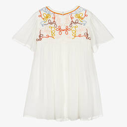 Chloé-Teen Girls Ivory Silk Chiffon Ribbon Dress | Childrensalon Outlet