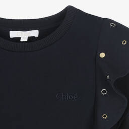 Chloé-Teen Girls Navy Blue Cotton Eyelet Dress | Childrensalon Outlet