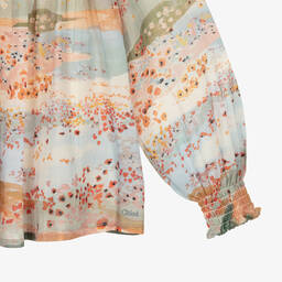 Chloé-Розово-голубая блузка с маками | Childrensalon Outlet