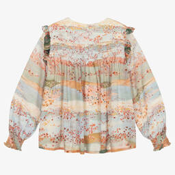 Chloé-Розово-голубая блузка с маками | Childrensalon Outlet