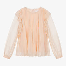 Chloé-Teen Girls Pink Pleated Silk Blouse | Childrensalon Outlet