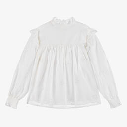 كلوي-بلوزة بطبعة نجوم قطن فوال لون أبيض للمراهقات | Childrensalon Outlet