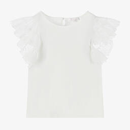 كلوي-توب بأكمام كشكش قطن عضوي لون أبيض للمراهقات | Childrensalon Outlet