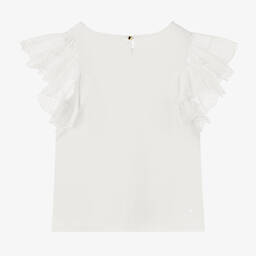 كلوي-توب بأكمام كشكش قطن عضوي لون أبيض للمراهقات | Childrensalon Outlet