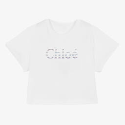 Chloé-Teen Girls White Crop Logo T-Shirt | Childrensalon Outlet