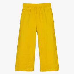 Chloé-بنطلون بأرجل واسعة تينز بناتي كتان لون أصفر موتارد | Childrensalon Outlet