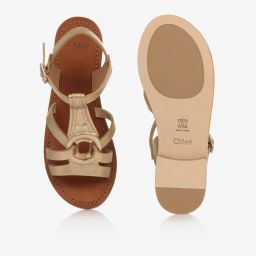 Chloé-Teen Gold Leather Sandals | Childrensalon Outlet