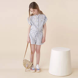 Chloé-White & Blue Cotton Playsuit | Childrensalon Outlet