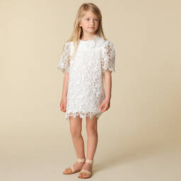 Chloé-White Guipure Lace Dress  | Childrensalon Outlet