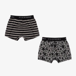  كلايسنز-شورت بوكسر قطن لون رمادي وأسود للأولاد (عدد 2) | Childrensalon Outlet