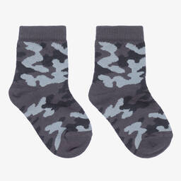 كونتري كيدز-Boys Grey Cotton Camouflage Socks | Childrensalon Outlet