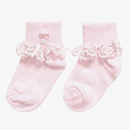 كونتري كيدز-جوارب قطن ودانتيل لون زهري للبنات | Childrensalon Outlet