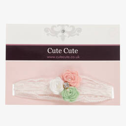 Cute Cute-Повязка на голову с зеленым, кремовым и розовым цветами | Childrensalon Outlet
