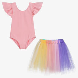 داينتي ديزي-طقم تنورة هدية 3 قطع جيرسي و تول لون زهري | Childrensalon Outlet