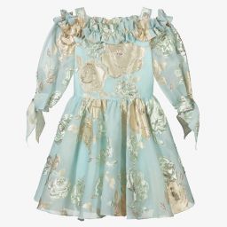 David Charles-Blue Floral Jacquard Dress | Childrensalon Outlet
