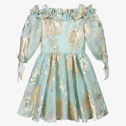 David Charles-Blue Floral Jacquard Dress | Childrensalon Outlet