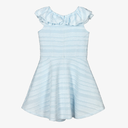 David Charles-Blue Ruffle Neoprene Dress  | Childrensalon Outlet