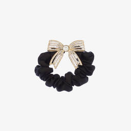 David Charles-Girls Black Diamanté Bow Scrunchie (4.5cm) | Childrensalon Outlet