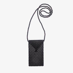 David Charles-Girls Black Faux Pearl Phone Bag (18cm) | Childrensalon Outlet
