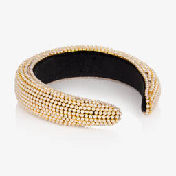 David Charles-Girls Black Padded Pearl Hairband | Childrensalon Outlet