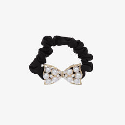 David Charles-Girls Black Pearl Bow Scrunchie | Childrensalon Outlet