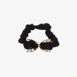 David Charles-Girls Black Pearl Bow Scrunchie | Childrensalon Outlet