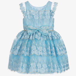 David Charles-Girls Blue Embroidered Dress | Childrensalon Outlet