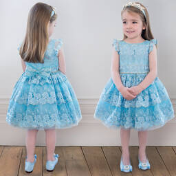 David Charles-Girls Blue Embroidered Dress | Childrensalon Outlet