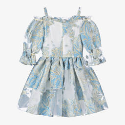 David Charles-Girls Blue Floral Organza Dress | Childrensalon Outlet