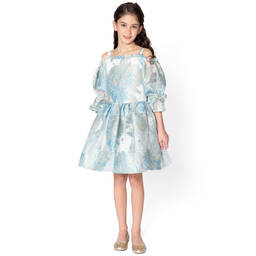 David Charles-Girls Blue Floral Organza Dress | Childrensalon Outlet