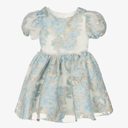 David Charles-Girls Blue & Gold Floral Brocade Dress | Childrensalon Outlet